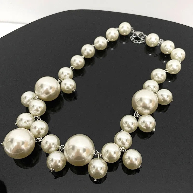 Imitation Pearl Necklace for Women Big Beads Choker Bridal Party Jewelry