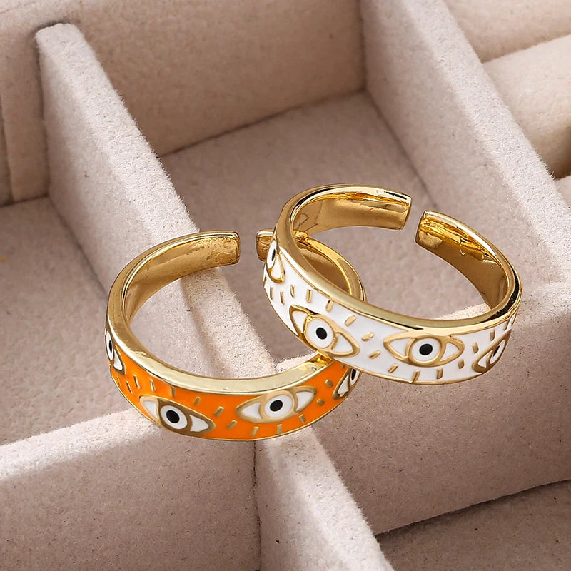 Adjustable Stainless Steel Evil Eye Finger Ring for Women Jewelry Gift