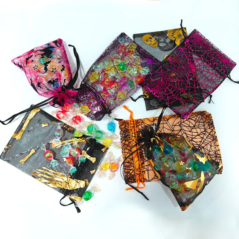 Colorful Halloween Organza Gift Bags with Drawstring - Bulk Pack of 25/50/100 pcs
