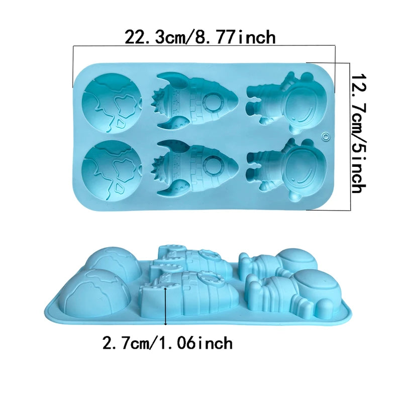 Creative Space Theme Silicone Cake Mold 6-Chamber 3D Astronaut Rocket Earth for Baking