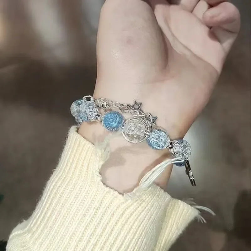 Star Chain Tassel Bracelet for Women Fantasy Blue Crystal Beads Elastic Jewelry Gift