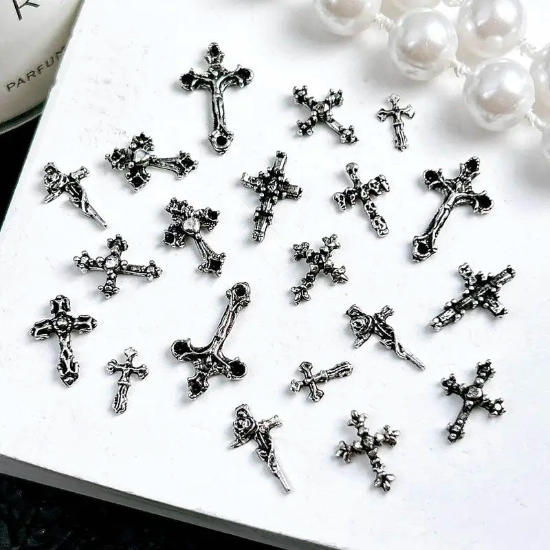 Halloween Cross Nail Art Charms - Alloy Punk 3D Nail Decorations Multi Style Set
