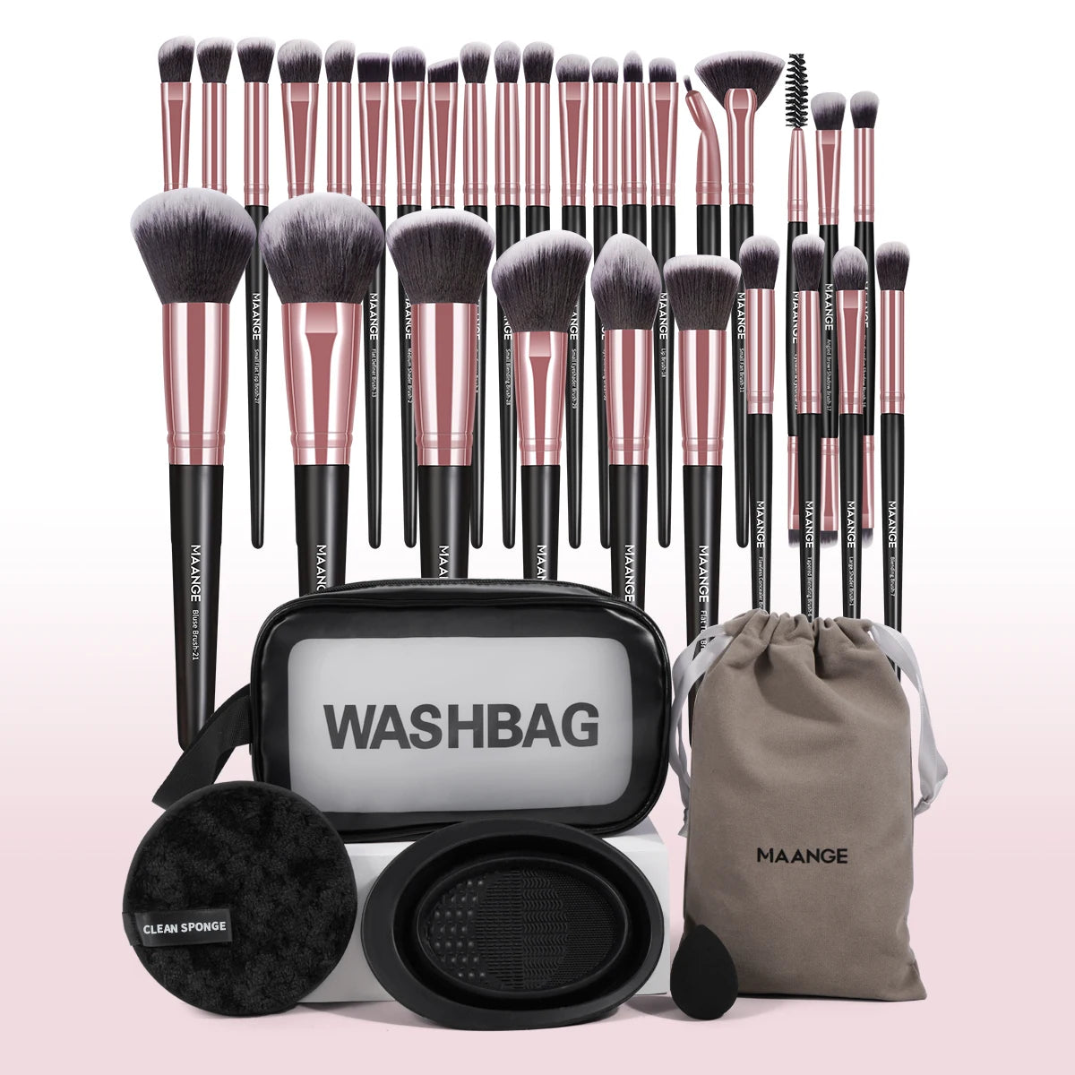 34-Piece Makeup Tools Kit with Brush, Sponge, Remover & Bag - Multiple Colors