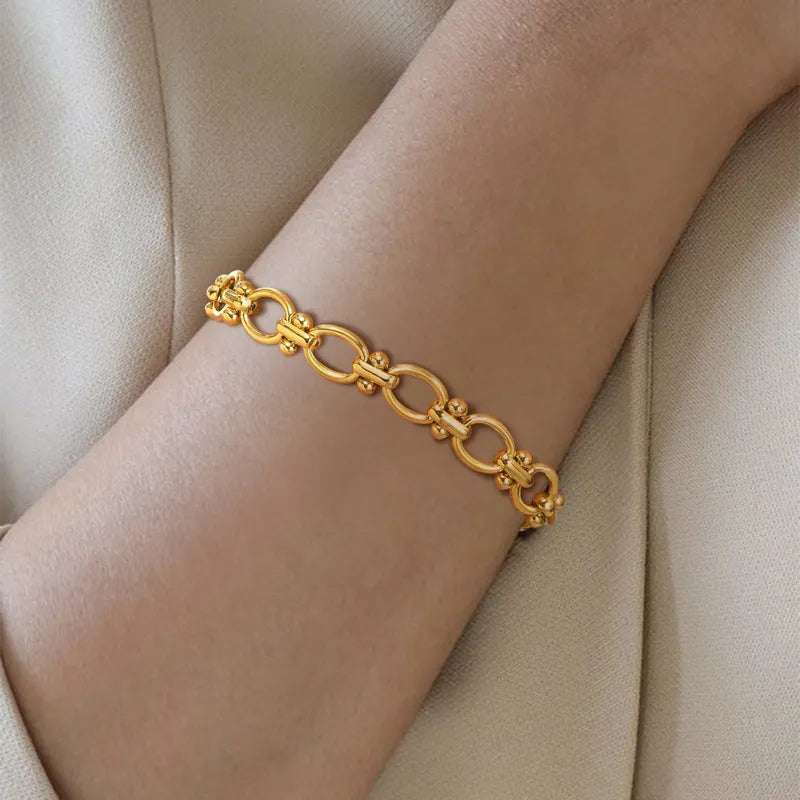 18k Gold Plated Chunky Oval Link Chain Bracelet for Women - Stainless Steel Jewelry