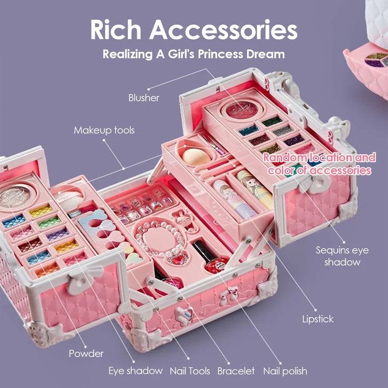 Kids Makeup Kit for Girls Princess Pretend Play Cosmetic Set with Mirror - Washable & Safe Toys for Birthday Gifts