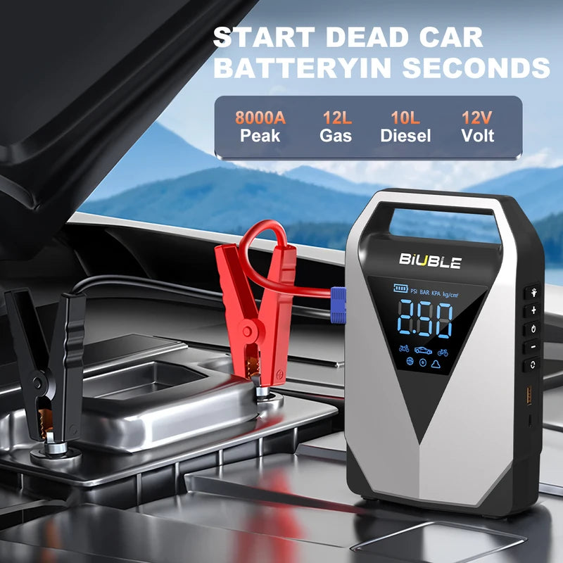 4-in-1 Car Jump Starter Air Pump Compressor 150PSI Tire Inflator 12000mAh Battery