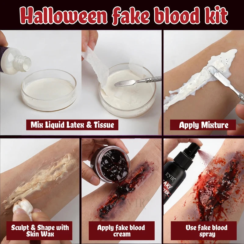 Halloween Special Effects Makeup Kit with Fake Blood, Latex & Brushes