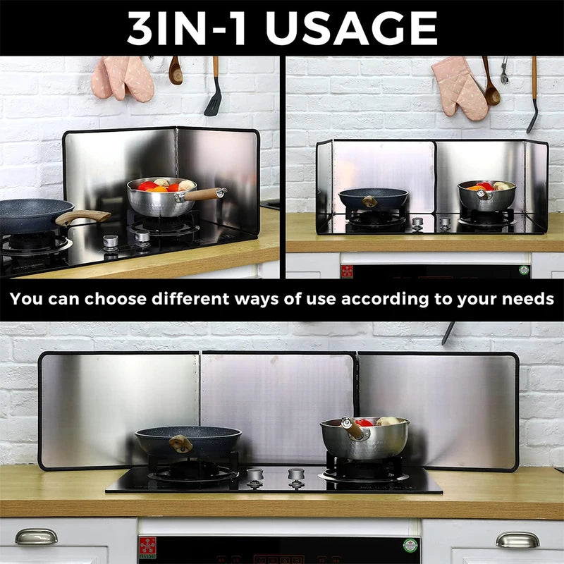 Foldable Stainless Steel Oil Splash Guard for Stove Top Kitchen Safety
