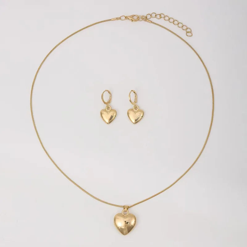 Heart-Shaped Necklace and Earring Jewelry Set for Women - Gold & Silver Options