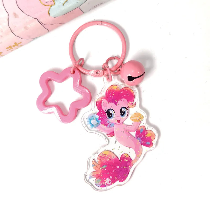 Anime My Little Pony Keychain Set - Kawaii Acrylic Fluttershy Twilight Rainbow Dash Pendant with Bell