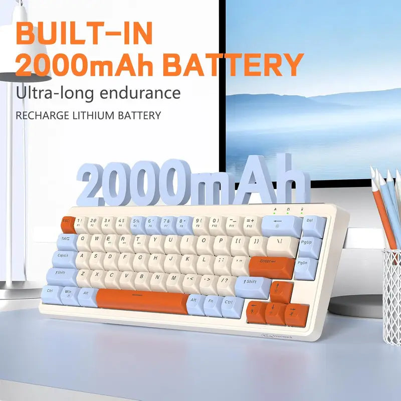 Wireless Gaming Keyboard 65% RGB Backlit Tri-Mode Silent Membrane PBT Keycaps