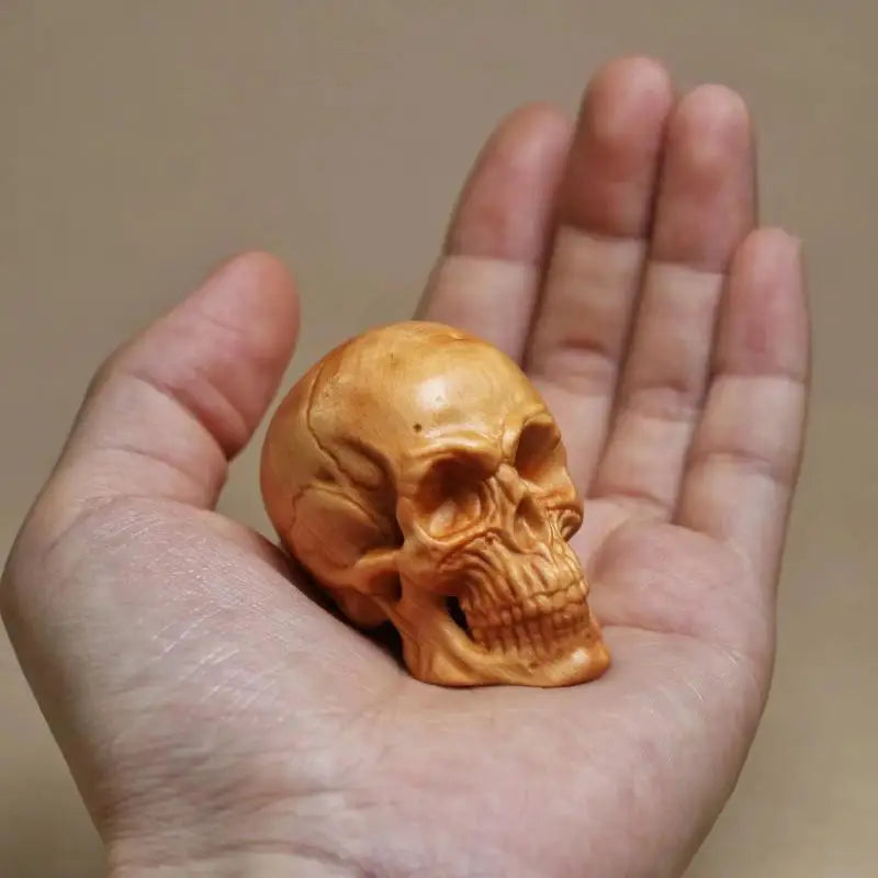 Halloween Skull Decor Small Wooden Statue - Haunted House Party Home Accent