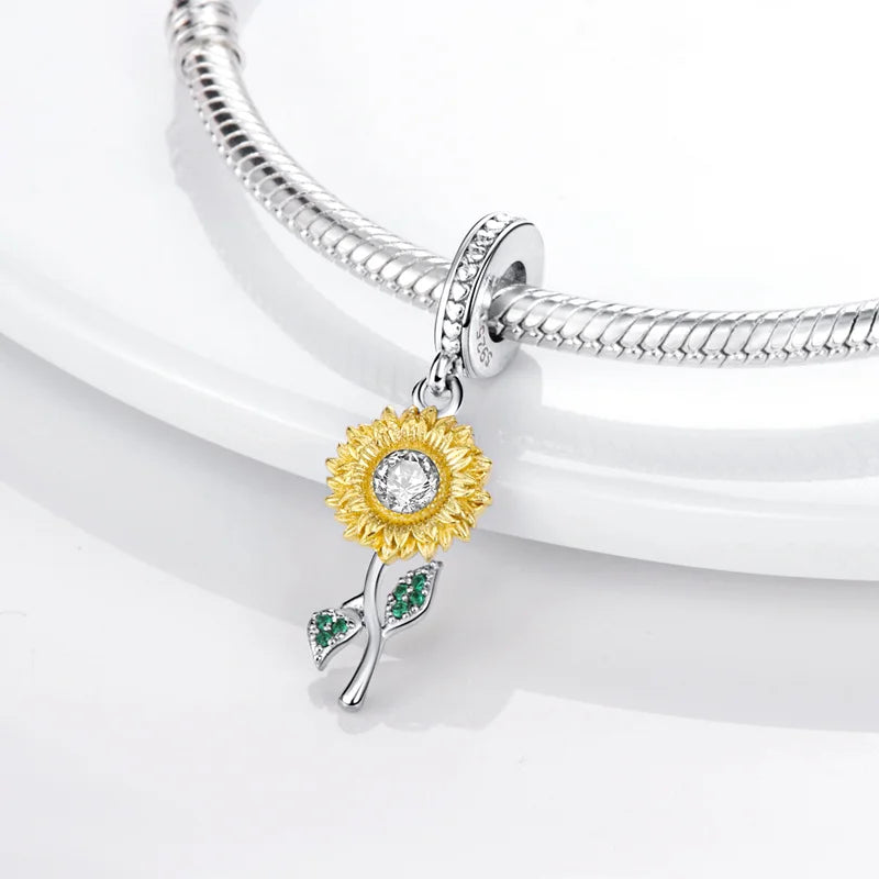 Travel Sunflower & Lucky Four Leaf Clover Charms for Jewelry Making - Silver, Orange, Lavender, Sky Blue