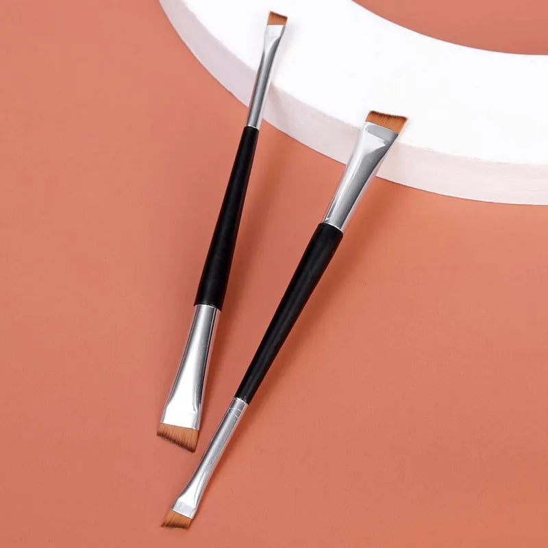 Double-Head Eyebrow & Eyeliner Makeup Brush Set - Angled Flat Head Tools