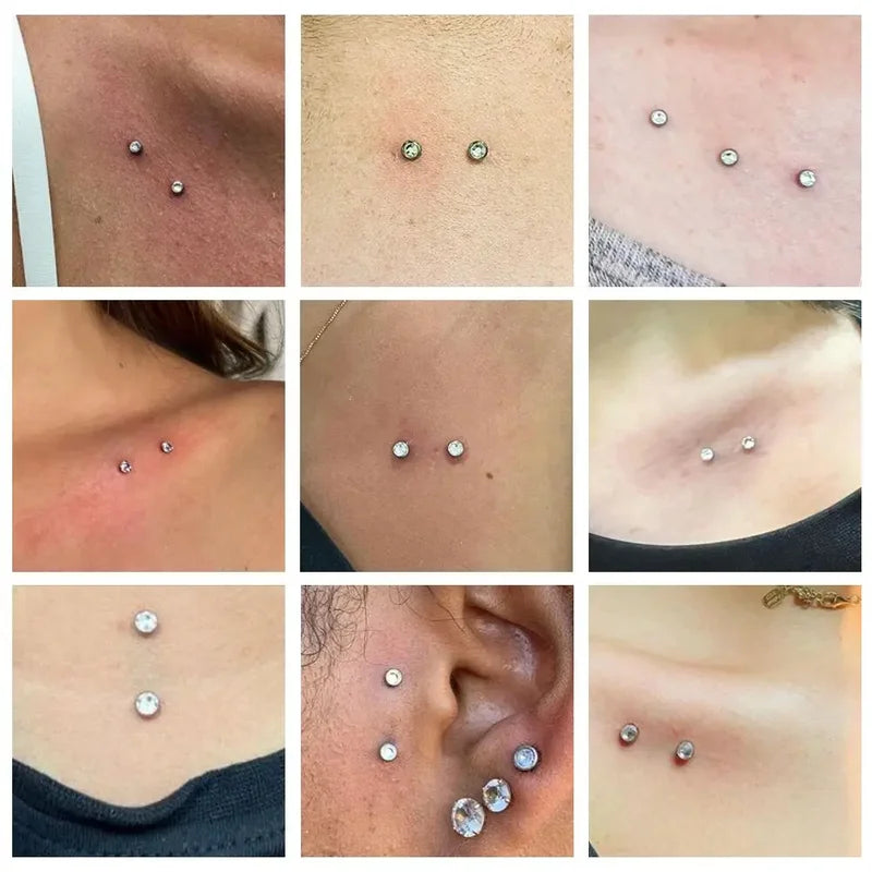 1/5PCS Titanium CZ Gem Dermal Surface Barbell Piercings Micro Dermal Anchor Jewelry