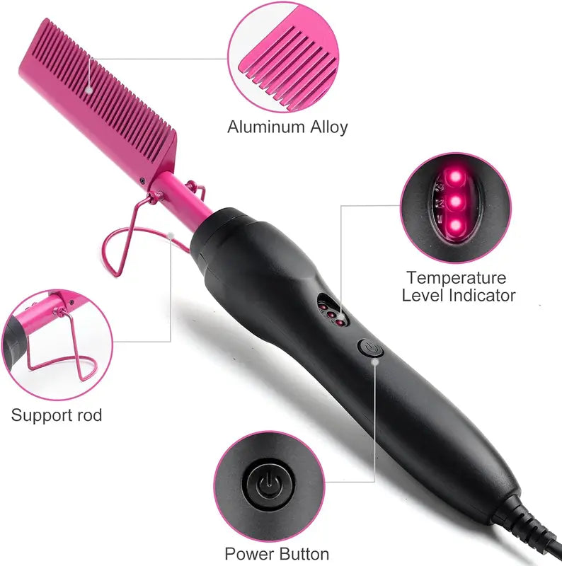 Professional Electric Hot Comb for Hair Styling, Fast Heating, Anti-Scald, Portable