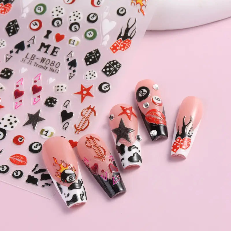 Self-Adhesive Billiard Ball & Number 7 Nail Stickers - Glossy Poker & Pool Decals