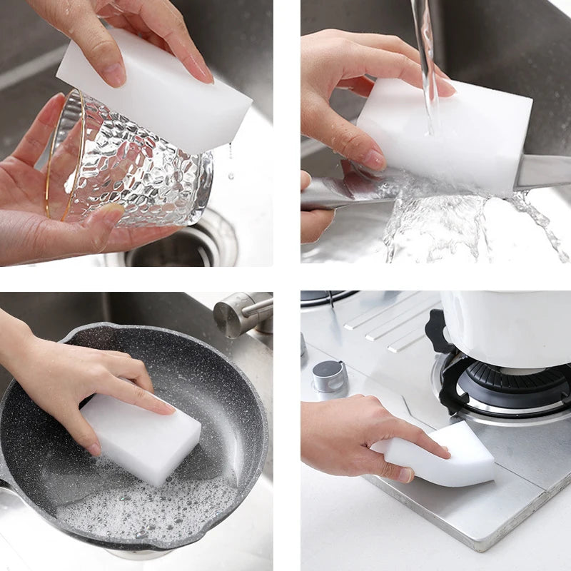 100pcs White Melamine Magic Sponge Erasers for Kitchen Bathroom Cleaning
