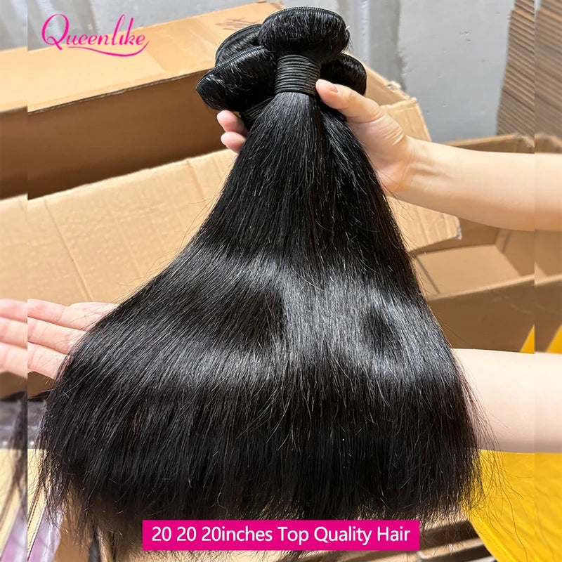 Human Hair Bundles with Closure 20 Inch Straight 100% Raw Hair Extensions