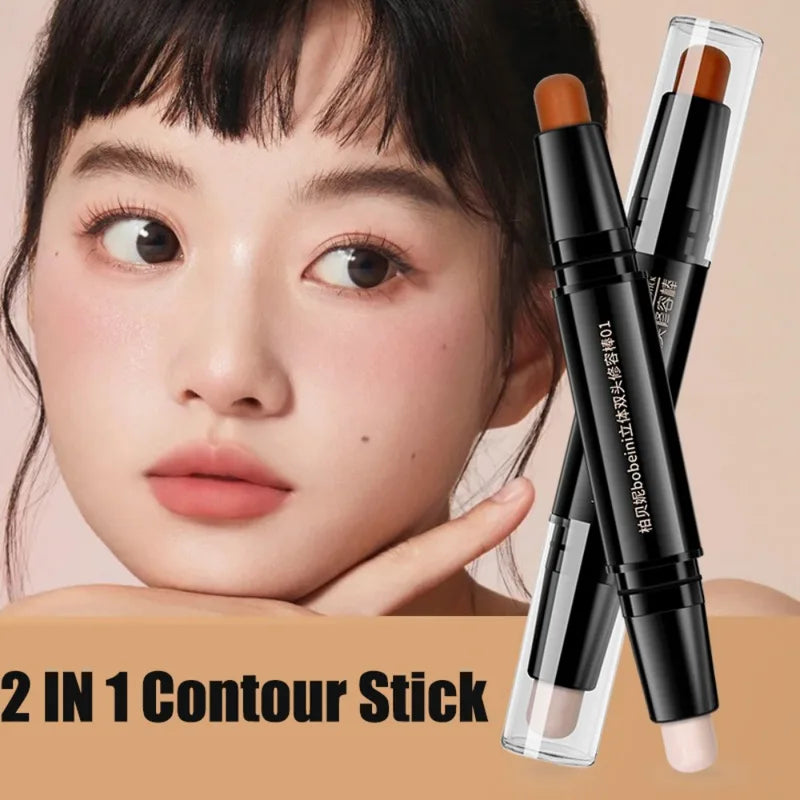 Dual-Head Contouring Stick with Concealer and Highlighter for Face Sculpting