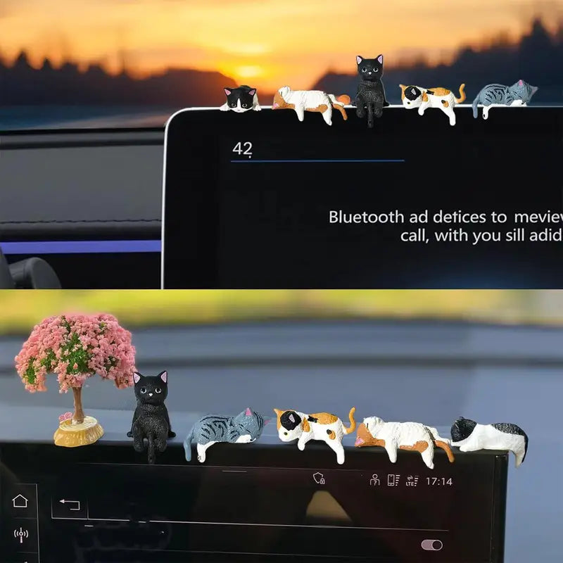 Cute Cat Figurines Set Resin Desk Decor for Car, Home & Office