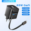 65W GaN USB C Charger Fast Wall Adapter with Retractable Cable for Phones & Laptops