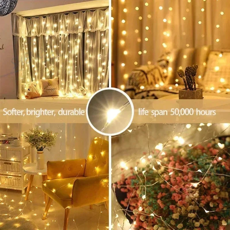 USB Powered Fairy Curtain Lights with Remote Control, 6x3M LED Festoon for Holiday & Christmas Decor