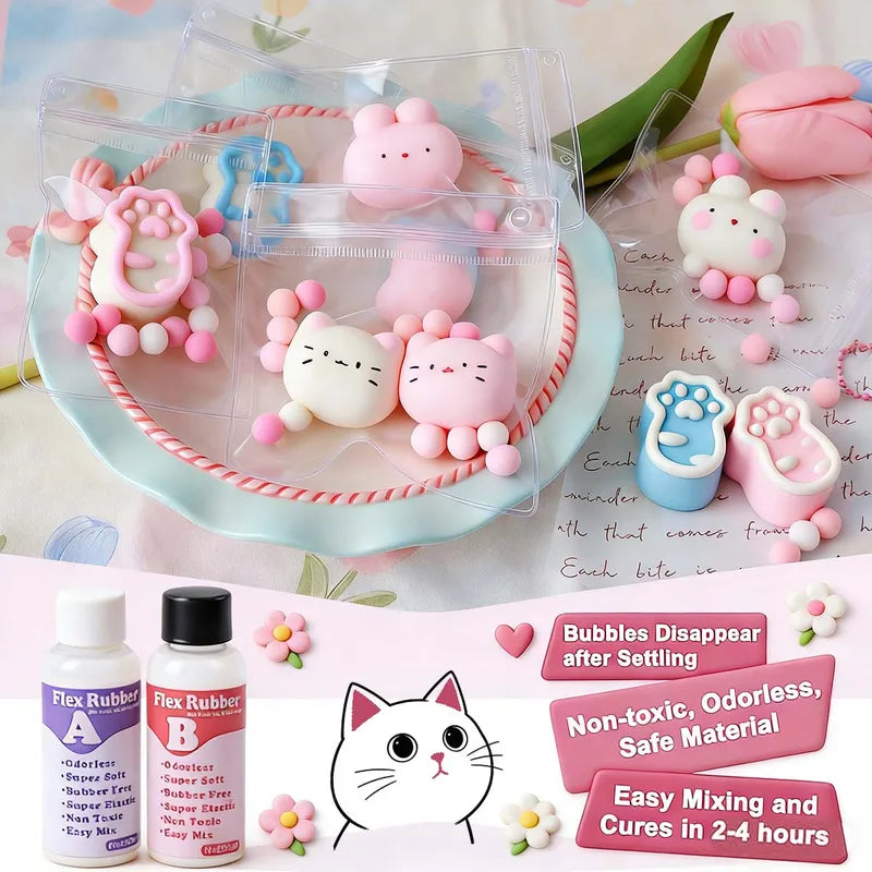 Animals Shape Rubber Squishy Kit with Tools 50ml Silicone Mold Fufu