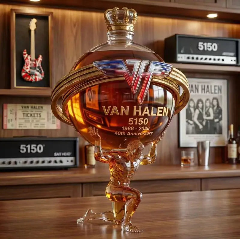 Van Halen 40th Anniversary Whiskey Decanter - Atlas Man Glass Liquor Bottle