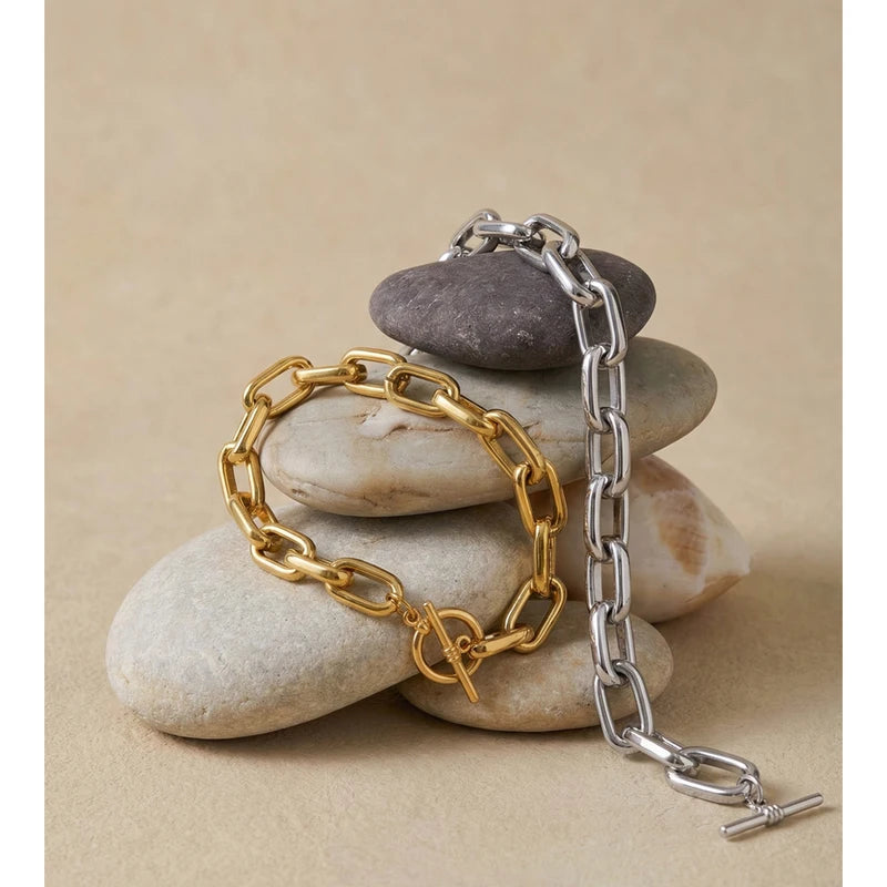 Stainless Steel Chain Bracelet Bangle with Toggle Clasp - Tarnish-Resistant Jewelry