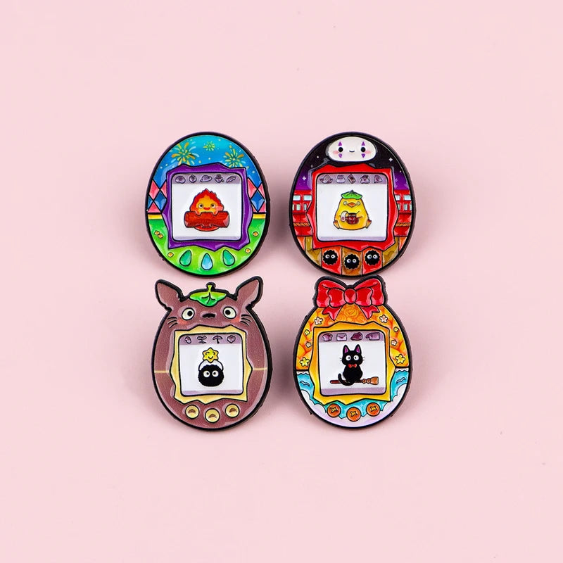 4pcs Enamel Manga Elf Pins Set - Cute Metal Brooches for Bags & Clothing