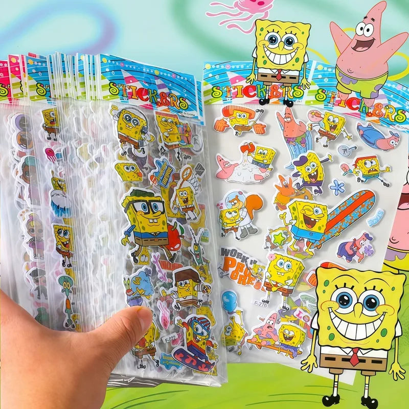 12-Pack Cartoon SpongeBob 3D Sticker Sheets - Kids DIY Bubble Stickers