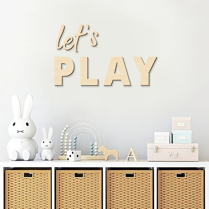 Let's Play Wooden Wall Sign for Playrooms and Bedrooms - Nursery Wall Decor