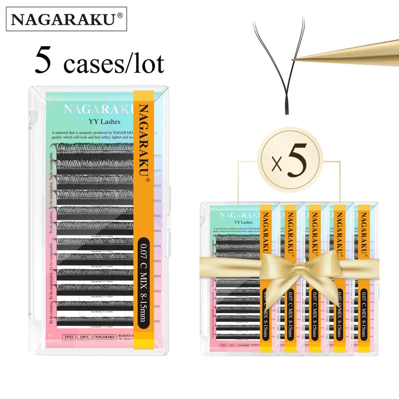 Premium Mink Cross Shape Eyelash Extensions 5-Pair Set for Natural Lash Enhancement
