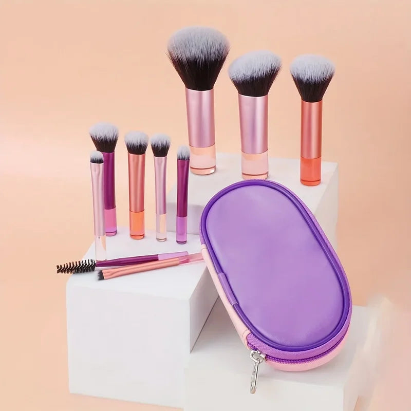 Mini Makeup Brush Set 10 Pcs - Powder Eyeshadow Foundation Blush Concealer Tools