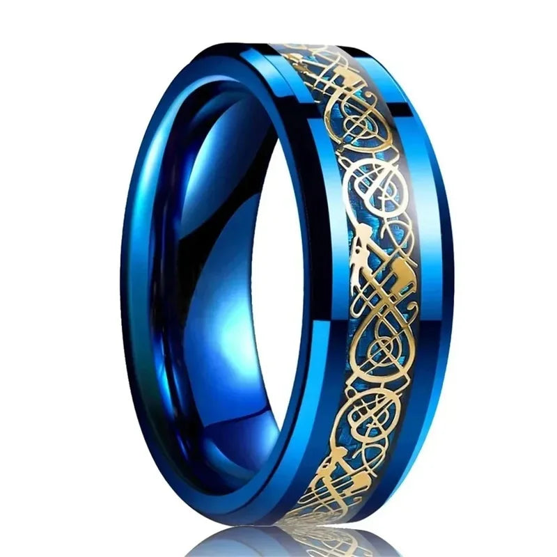 Men Women Celtic Dragon Rings Stainless Steel Inlay Carbon Fiber Jewelry