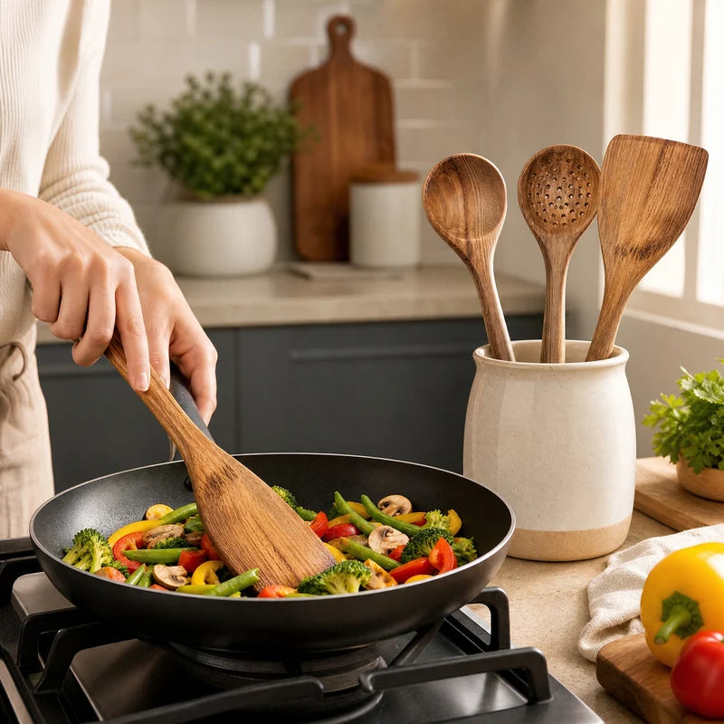 Wooden Kitchen Utensil Set 5 Pieces Food-Grade Non-Toxic Cooking Tools