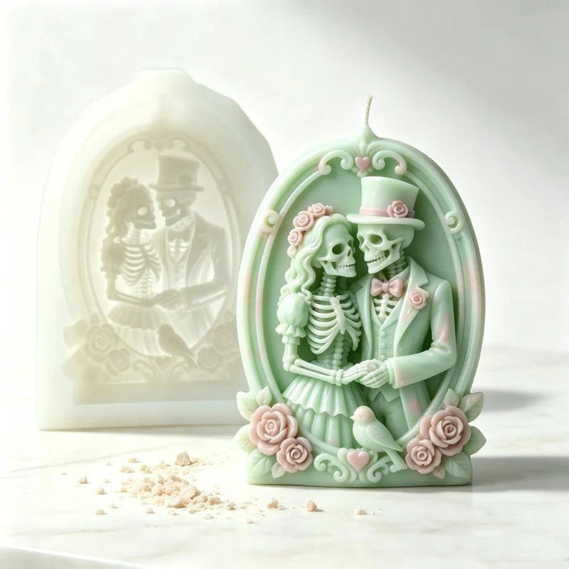 Halloween Skull Couple Silicone Candle Mold DIY Bride-Groom Cake & Soap Mold