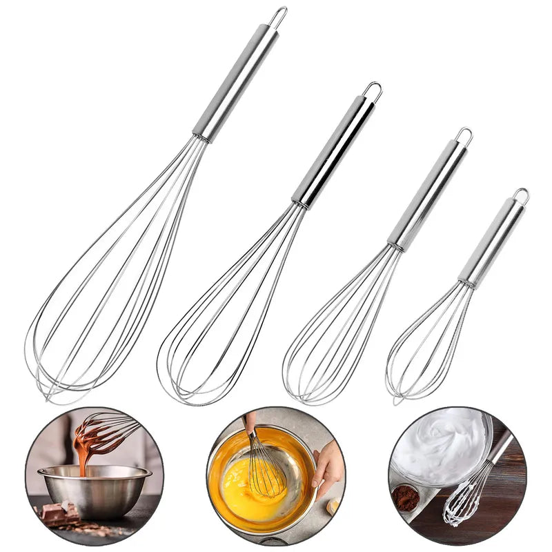 Stainless Steel Whisk Set for Cooking & Baking - Non-Stick Safe Kitchen Utensils