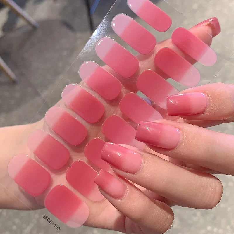 Semi-Cured Gel Nail Stickers Full Cover Color Nail Art Decals for UV Lamp