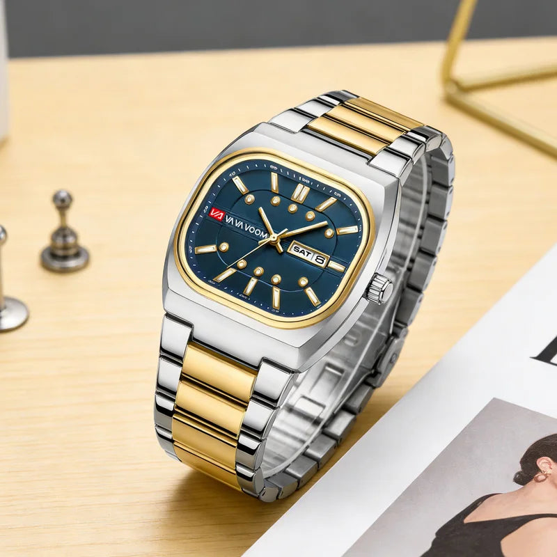Men's Square 40mm Quartz Dive Watch - Stainless Steel Analog Watch for Men