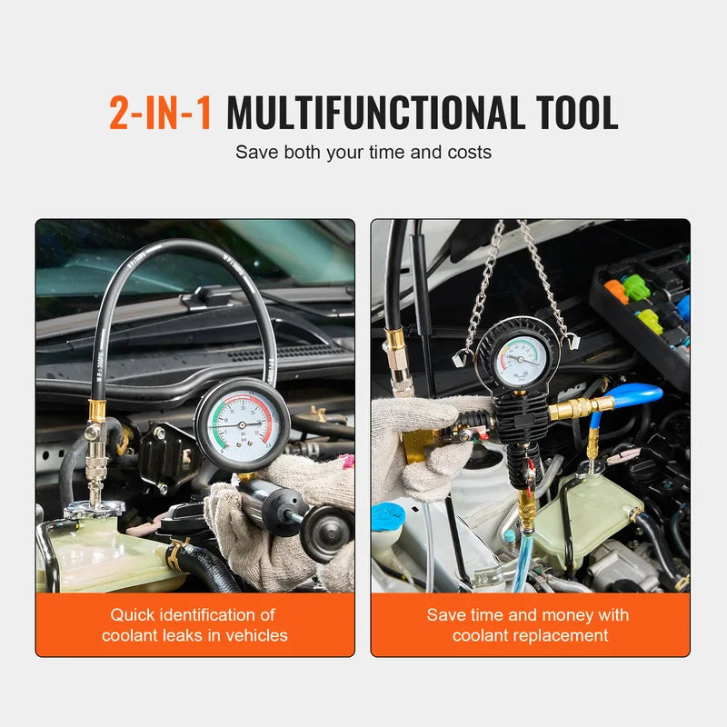 Radiator Pressure Tester Kit with Color-Coded Adapters for Cars and Motorcycles