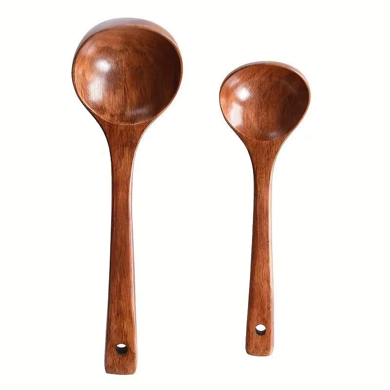 Non-Stick Wooden Cooking Spoon Set - Solid Food Safe Kitchen Utensils