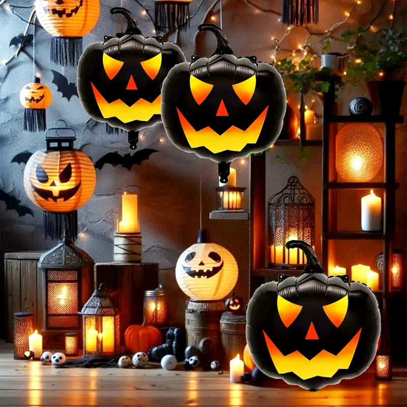 3pcs Black Pumpkin Head Balloons Halloween Horror Theme Decorations