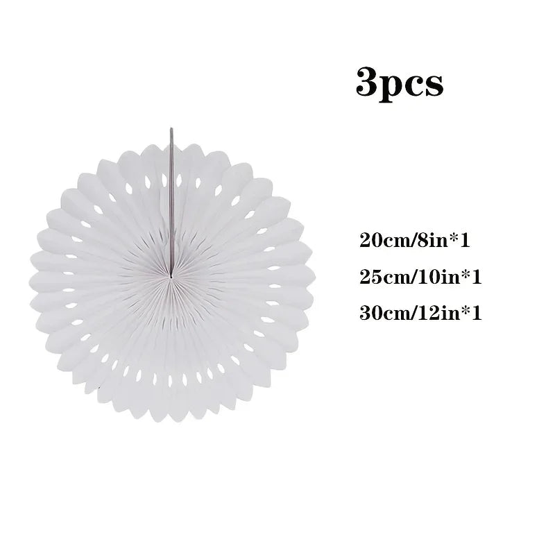 3PCS White Hollow Out Paper Fan Decorations for Party Wedding Wall Hanging Event Decor