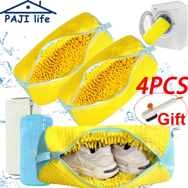 Laundry Shoe Washing Bag Padded Organizer - Reusable Fluffy Fiber Protectors