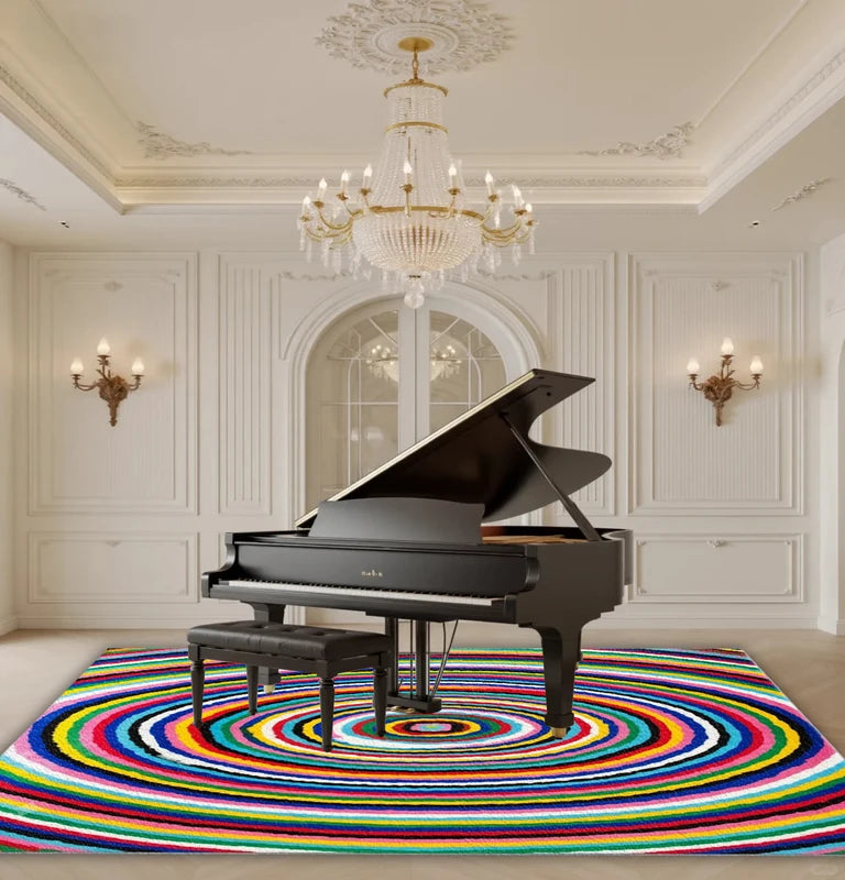 Colorful Rainbow Circle Area Rug Non-Slip Floor Mat for Living Room & Bedroom