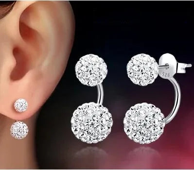 925 Sterling Silver Ladies Stud Earrings U Bend Shambhala Ball Jewelry