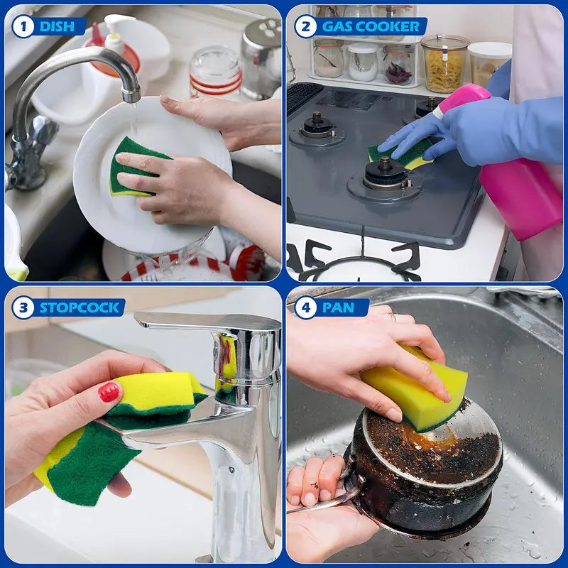 Double-Sided Dishwashing Sponge with Nano Emery Magic Cleaning Brush - Kitchen Scrubber Set