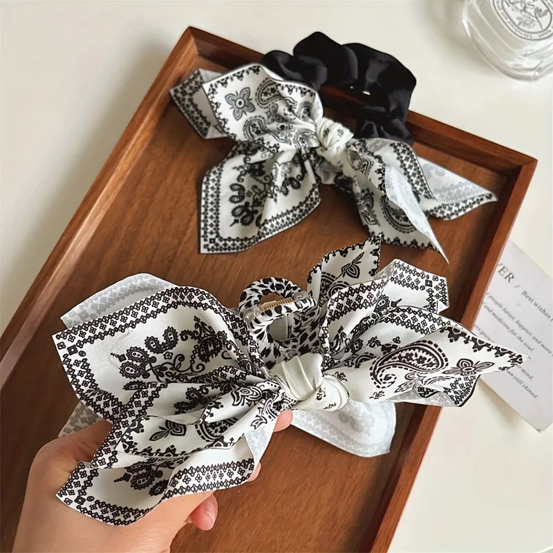 Elegant Women's Bow Hair Clip with Cashew Flower Pattern - High-End Hair Accessory